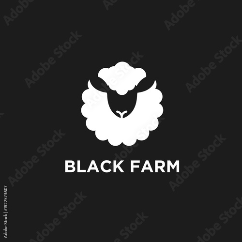 Minimalist Black Farm Logo with Stylized White Sheep Head Icon on Dark Background