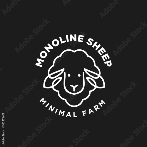 Monoline Minimalist Sheep Head Logo Design for Farm Branding