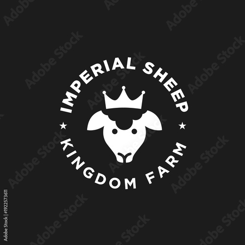 Imperial Sheep Kingdom Farm Logo with Crown Emblem on Black Background