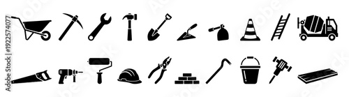 Building and Repair Tools Black Silhouette Vector Icons.
