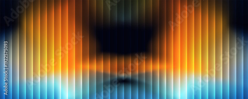 Amber and cyan light streaks on dark ribbed backdrop