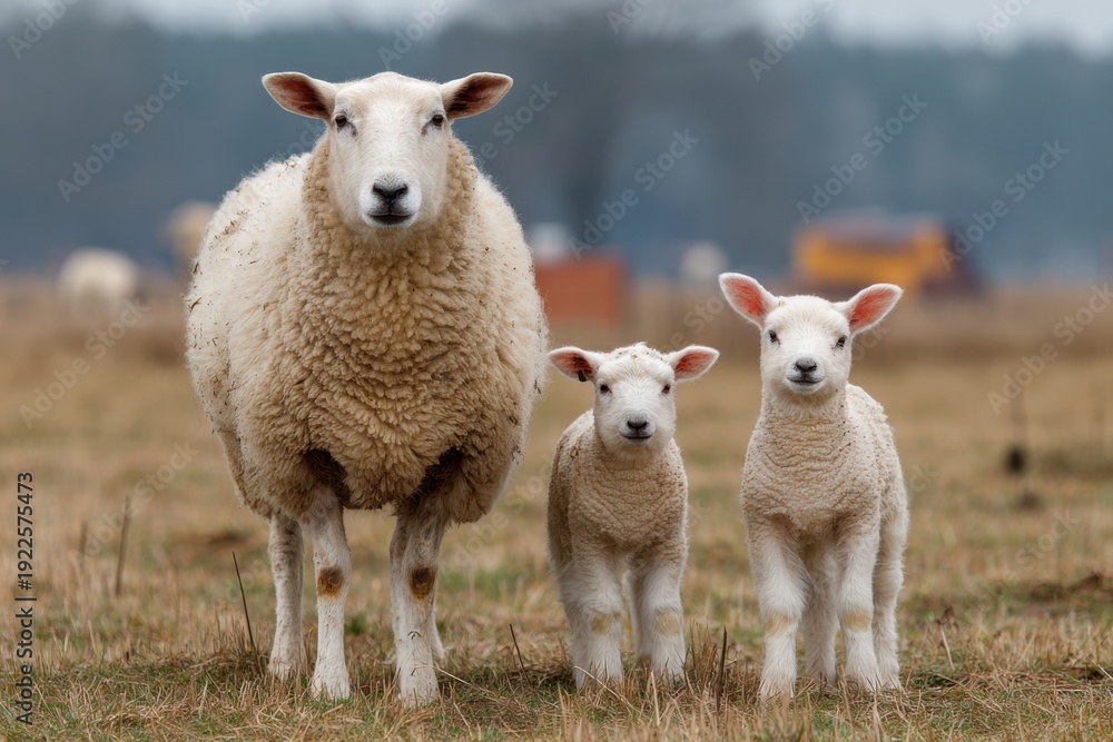 Obraz premium Lambs Exploring Green Spring Fields