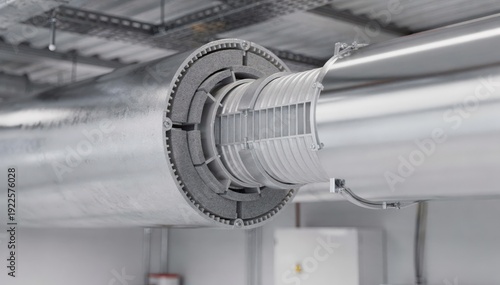 Minisplit systems ducted connection presented with noise dampening baffles midframe clear view surrounding environment gently blurred.