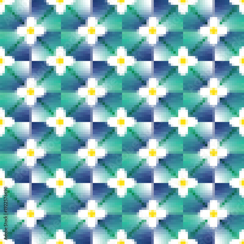 Seamless Floral Geometric Pattern with Blue Green Tiles – Decorative Background Design