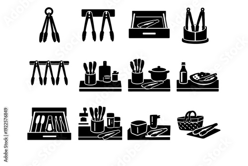 Scenario image generation hook set simple placement icon hanging tongs icons vector