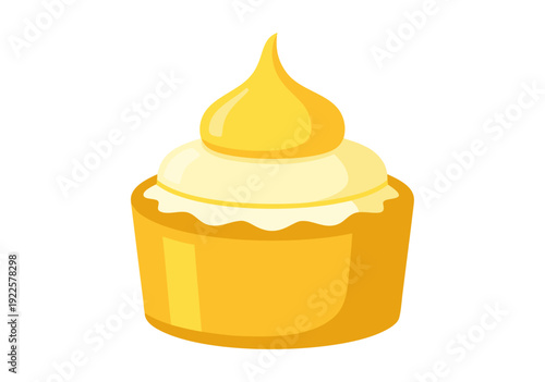 Vector illustration of a cartoon-style cupcake with frosting in sunny yellow, cheerful design for graphic applications