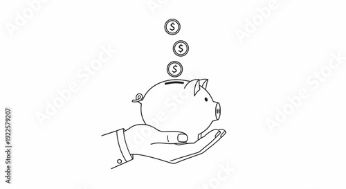 Funny cartoon man with piggy bank full of coins and money savings concept