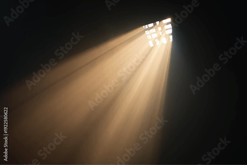 Light rays beam through smoke and fog on dark background with glowing sunlight effect, misty atmosphere and dramatic spotlight texture. isolated on transparent PNG, Cinematic