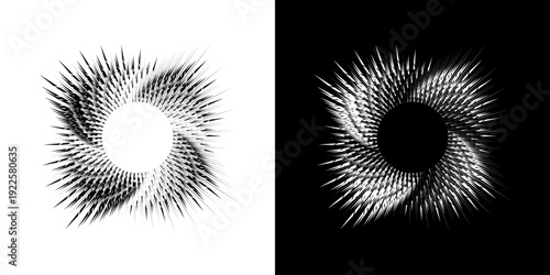 Dynamic abstract spiral sound wave rhythm lines. Circular spiral sound wave rhythm of lines. Circular futuristic abstract lines, black and white background.