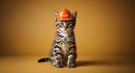 International may day cat in hard hat celebrating workers rights