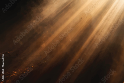 Light rays beam through smoke and fog on dark background with glowing sunlight effect, misty atmosphere and dramatic spotlight texture. isolated on transparent PNG, Cinematic