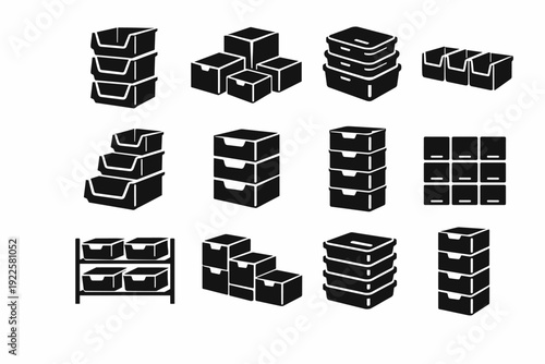 Vector arrangement modular nesting geometry storage bins simple generation image layout icon
