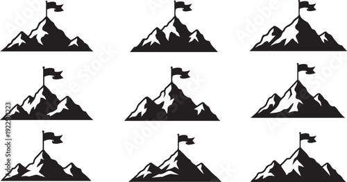 Black and white mountain flags pattern seamless repeat design