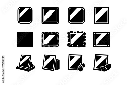 Image generation panel vector icons metal finishes icon glass mirror wooden simple