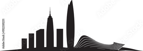 Baku city skyline silhouette Azerbaijan cityscape panorama architecture building travel