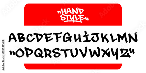 Hand Style Graffiti Alphabet Set on Red Sticker. Full A to Z Urban Lettering Collection for Streetwear and Graphic Design.