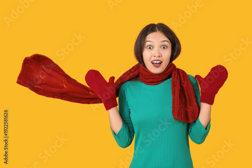 Beautiful shocked Asian wom...