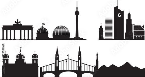 Germany city skylines collection vector silhouettes on transparent background