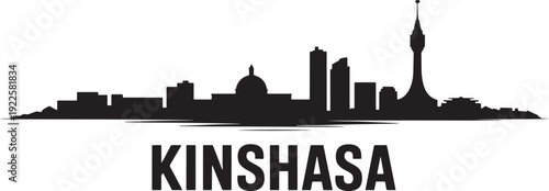 Kinshasa democratic republic of congo cityscape silhouette featuring rtcn tower and buildings