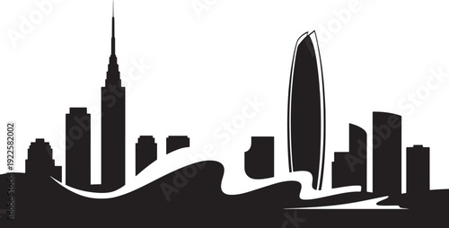 Modern city skyline silhouette with futuristic skyscraper and urban architecture vector