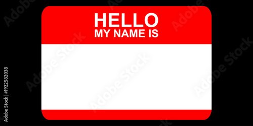 Blank Hello My Name Is Red Sticker. Classic Urban Name Tag Template for Graffiti Artists and Street Culture Branding Design.