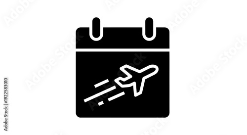 Calendar icon depicting an airplane taking off representing travel plans and flight schedules in a simple graphic illustration