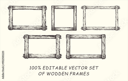 fully editable wooden frame set collection for backgrounds