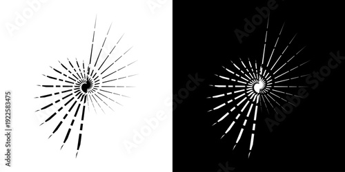 Dynamic abstract spiral sound wave rhythm lines. Circular spiral sound wave rhythm of lines. Circular futuristic abstract lines, black and white background.