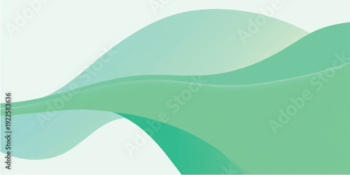 Abstract green wave background featuring a summer nature landscape with rolling hills, a sunlit meadow, and fluffy clouds over a grassy spring field vector illustration