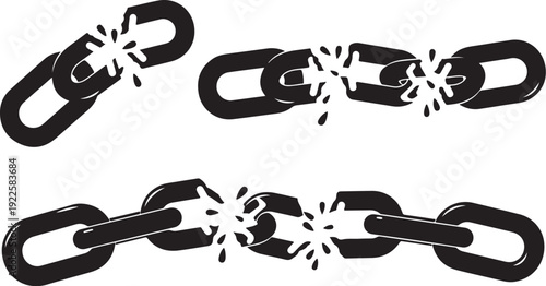 Breaking free chain links with explosive force illustration