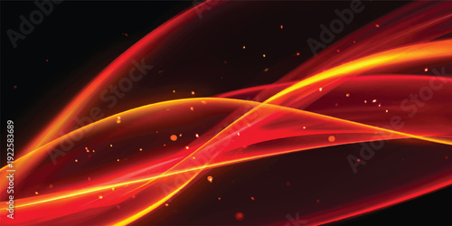 

An abstract glowing red background featuring colorful light waves and flowing lines that create a vibrant motion design pattern across a dark space backdrop
