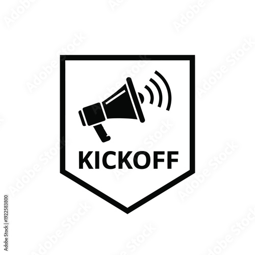 Vector illustration icon black kickoff badge with megaphone icon on isolated for marketing and promotion