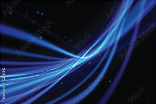 Abstract blue background with glowing lines and flowing waves creates a futuristic vector illustration of bright energy and motion in a dark space pattern