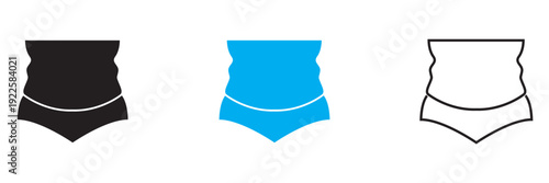 Obesity and Body Fat Icon Comparison Illustration. Simple vector showing three overweight human icons highlighting fat accumulation and health risks related to obesity and lifestyle issues.