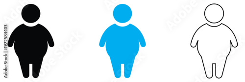 Obesity and Body Fat Icon Comparison Illustration. Simple vector showing three overweight human icons highlighting fat accumulation and health risks related to obesity and lifestyle issues.