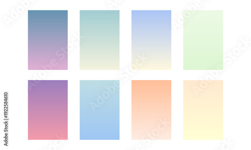 Set of eight soft pastel gradient backgrounds in calming modern color combinations