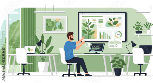 Man Working on Computer in Office.