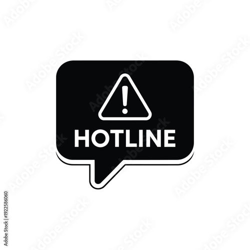 Vector illustration icon black speech bubble with warning sign and hotline text