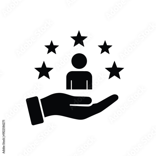 Vector illustration icon hand holding a person icon surrounded by stars