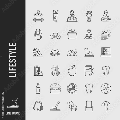 Minimalist Lifestyle Line Icons Set – Fitness, Health, Wellness and Daily Activity Vector Outline Collection