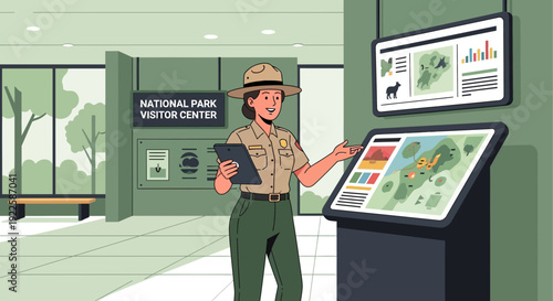 Park Ranger Standing Near Information Kiosk.