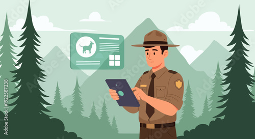 Park Ranger Using Digital Tablet Outdoors.