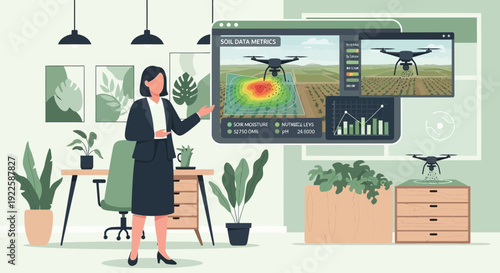 Woman Analyzing Drone Data on Computer Screen.