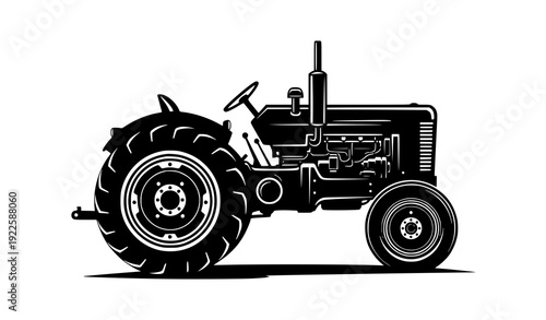 Agricultural old tractor silhouette vector art isolated