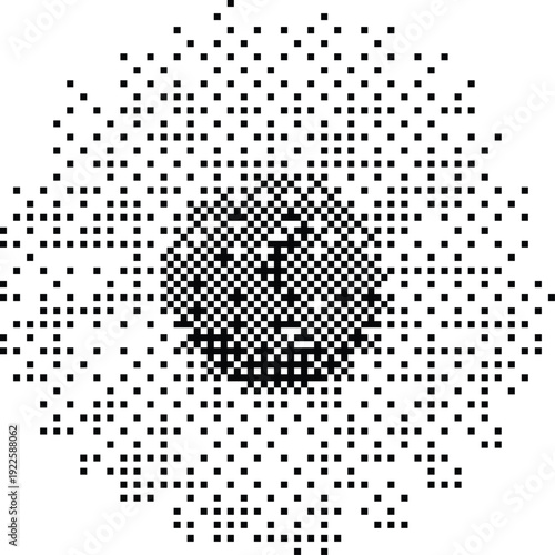 Black and white pixel art flower with halftone dithered shading isolated background