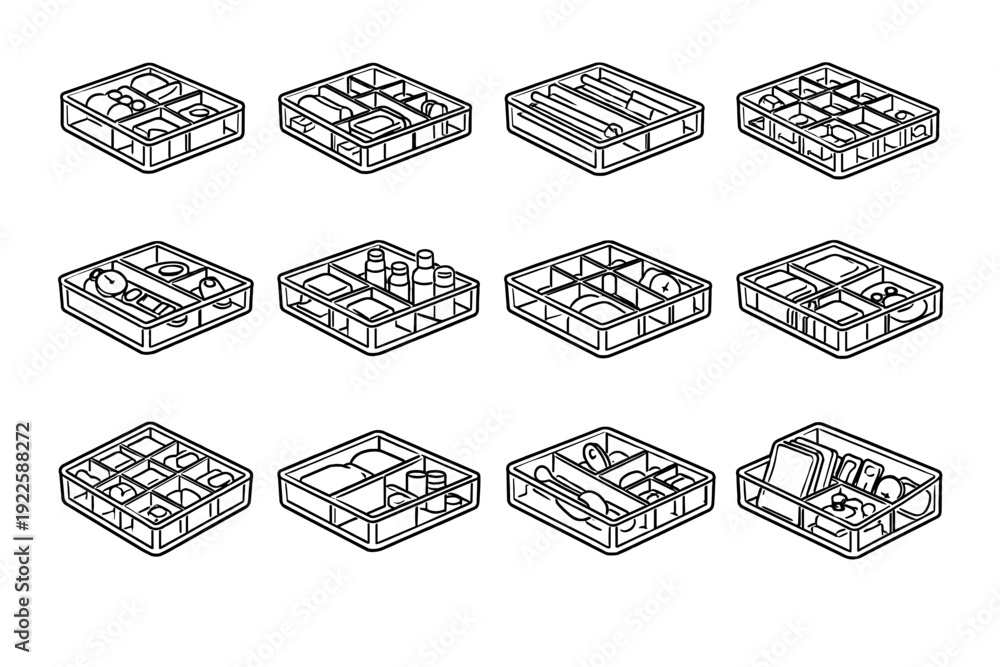 Obraz premium Minimalist drawer icon airy edges tidy vector clear icons rigid contents smooth
