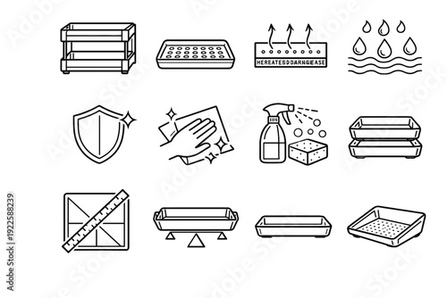 Outline utility evaporation solution sink hygienic vector holes storage under airflow tray
