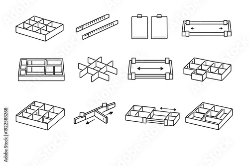 Icon precise expandable flexible vector drawer box organizer geometry icons interior frame
