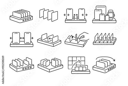 Icons flexible charging usb widths proportions vector layout station panels icon adaptable