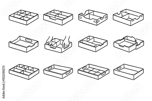 Modern tray organizer access vector ergonomic portable icon removal outline icons